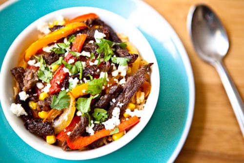 Fajita Rice Bowl with Bell Peppers and Corn